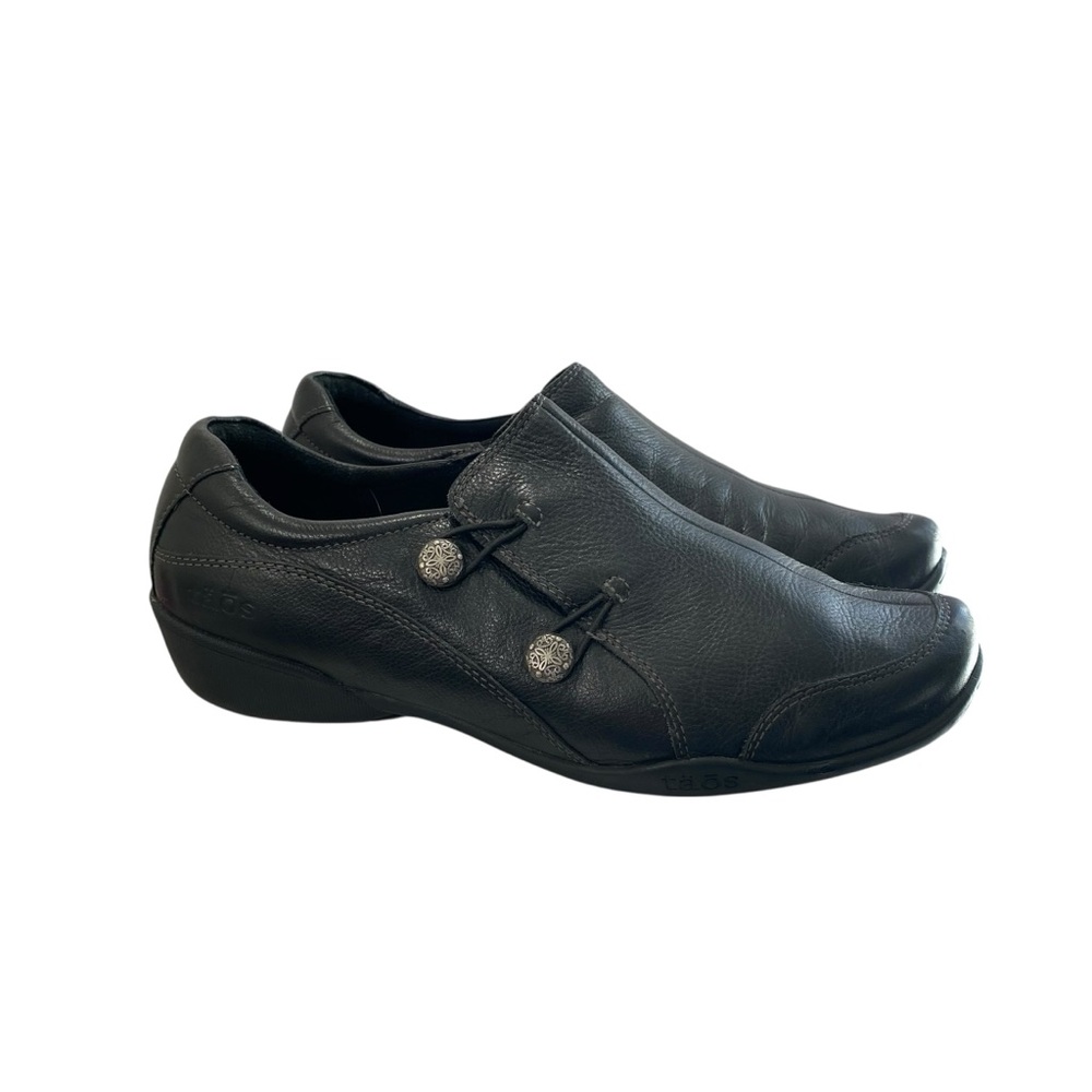 Taos Leather Encore Wedge Slip On‎ Loafers Womens 10W Black Arch Support Bungee